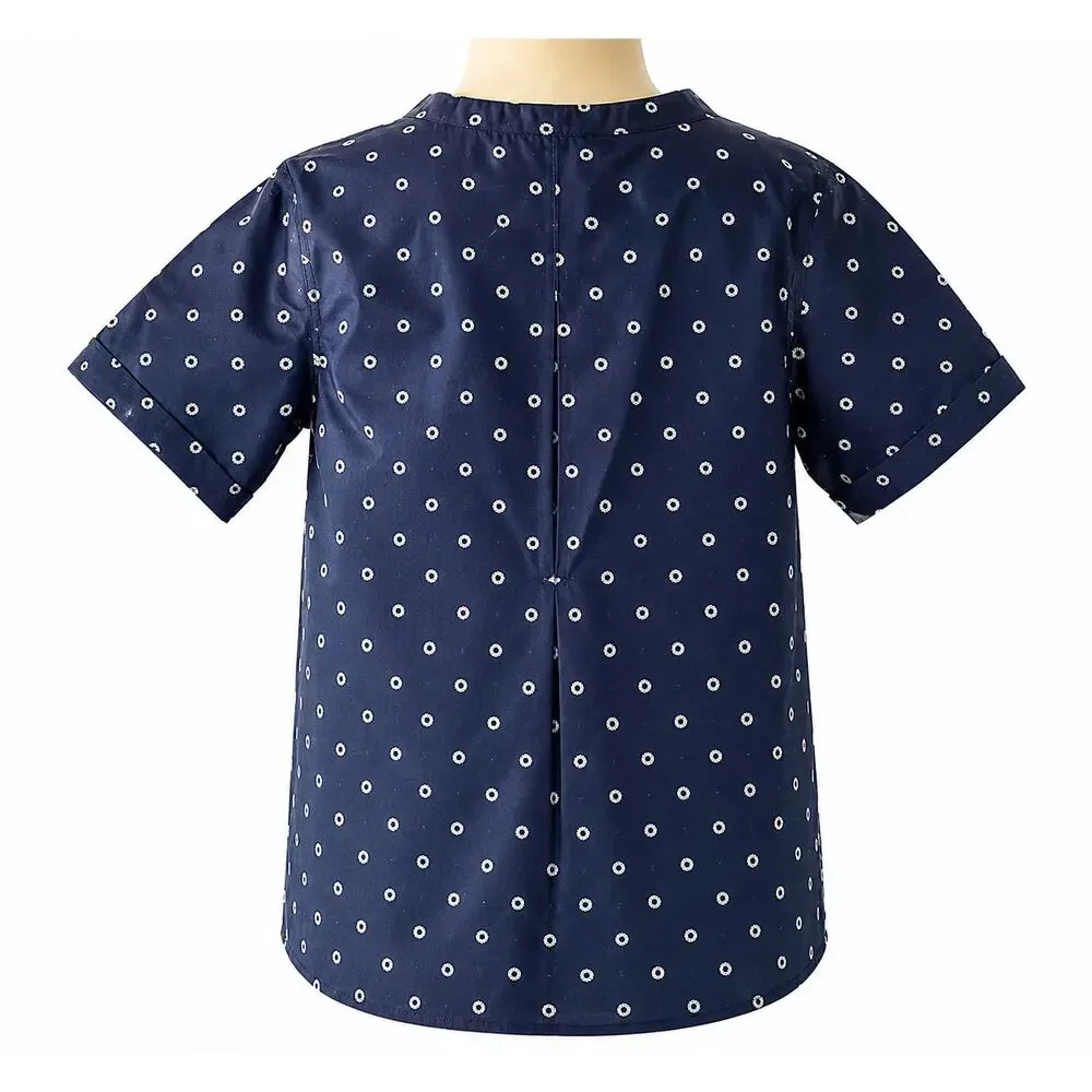 U.S. Polo Assn. Girls Navy Polka Dot Short Sleeve Henley Shirt Size 6X EUC